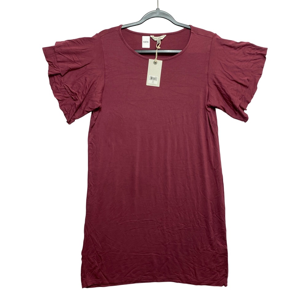Lucky Brand Dress Womens Small Burgundy 7W90268 Ruffle Flutter Sleeve